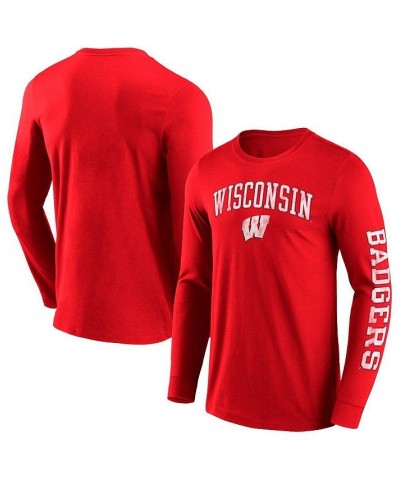 Men's Branded Red Wisconsin Badgers Distressed Arch Over Logo 2.0 Long Sleeve T-shirt $23.99 T-Shirts