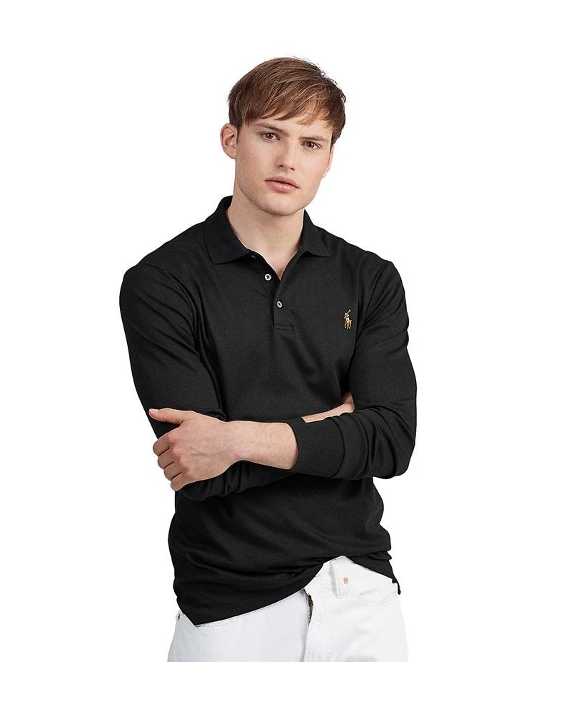 Men's Classic-Fit Long Sleeve Soft Cotton Polo Black $45.00 Polo Shirts