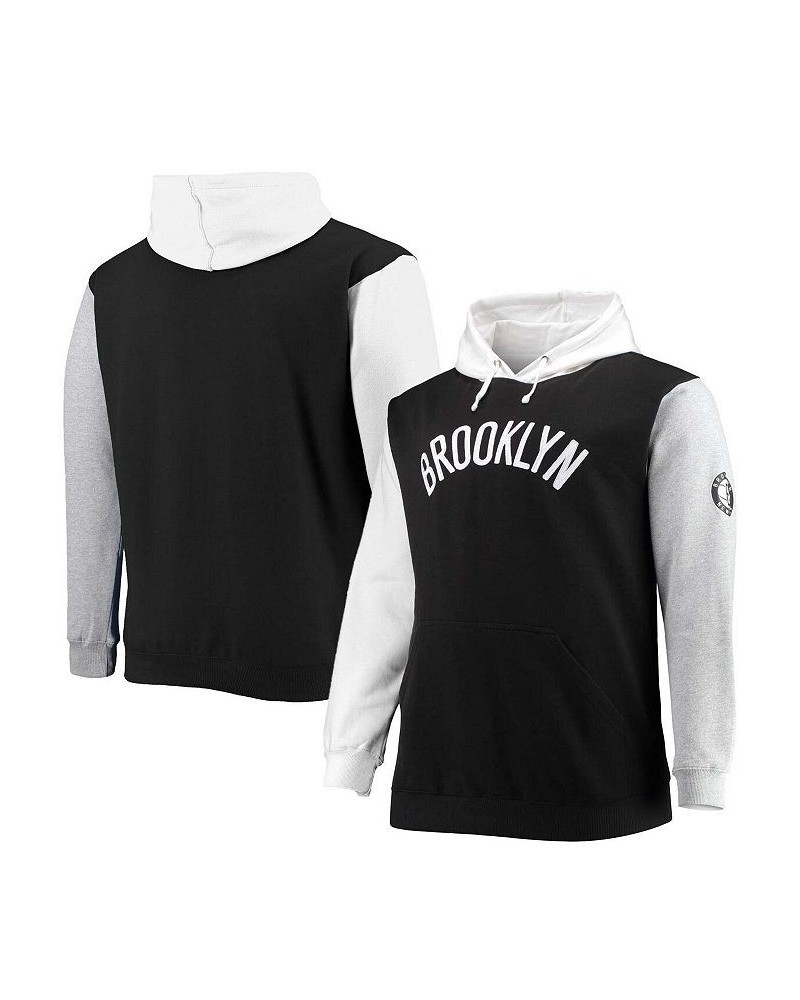 Men's Branded Black and White Brooklyn Nets Big and Tall Double Contrast Pullover Hoodie $45.00 Sweatshirt