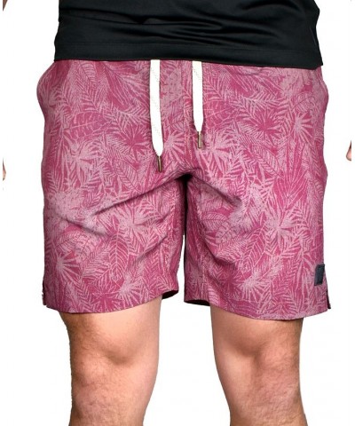 Men's Regular Fit Palm Leaf Print Sport Shorts Red $33.39 Shorts