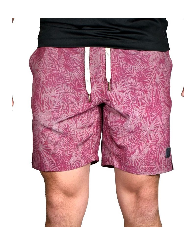 Men's Regular Fit Palm Leaf Print Sport Shorts Red $33.39 Shorts