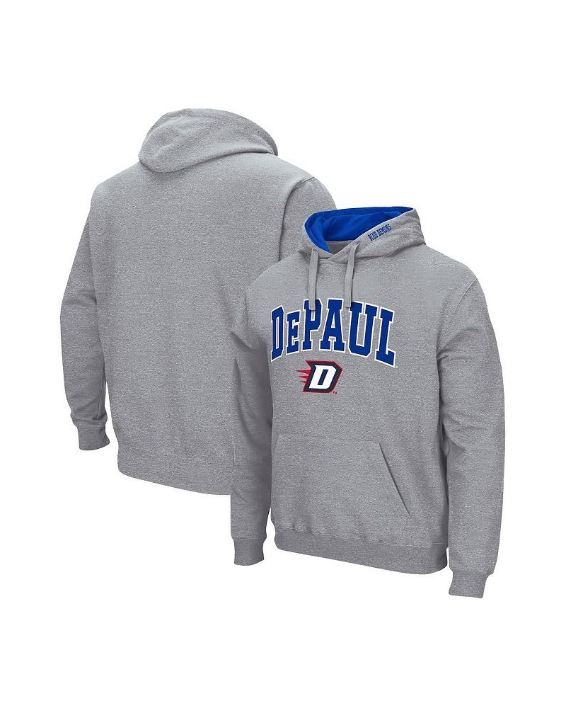 Men's Heather Gray DePaul Blue Demons Arch and Logo 3.0 Pullover Hoodie $21.92 Sweatshirt