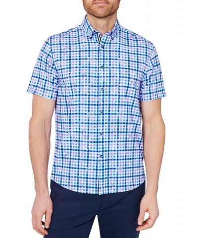 Men's Slim-Fit Plaid Button-Down Performance Shirt Blue $20.27 Shirts