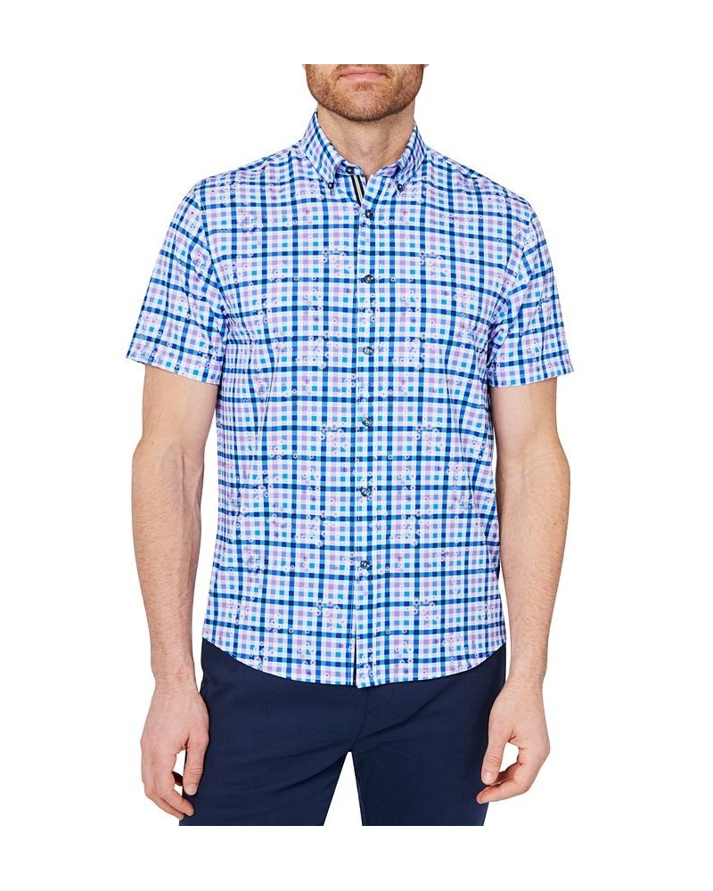 Men's Slim-Fit Plaid Button-Down Performance Shirt Blue $20.27 Shirts