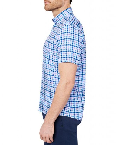 Men's Slim-Fit Plaid Button-Down Performance Shirt Blue $20.27 Shirts