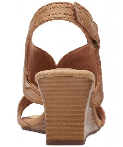 Women's Kyarra Aster Cutout Wedge Sandals Brown $42.51 Shoes