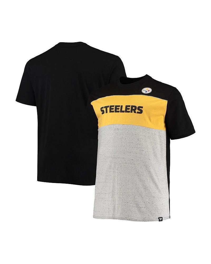 Men's Black, Heathered Gray Pittsburgh Steelers Big & Tall Color Block T-shirt $21.50 T-Shirts