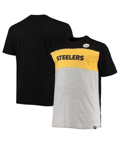 Men's Black, Heathered Gray Pittsburgh Steelers Big & Tall Color Block T-shirt $21.50 T-Shirts