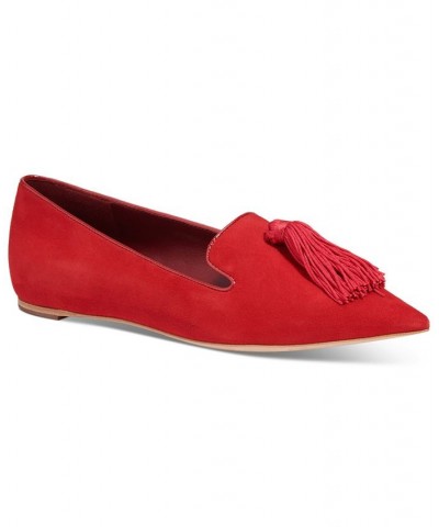 Women's Adore Tassel Pointed-Toe Loafer Flats Red $83.20 Shoes