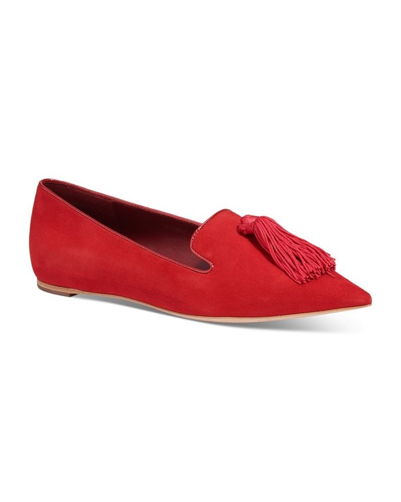 Women's Adore Tassel Pointed-Toe Loafer Flats Red $83.20 Shoes