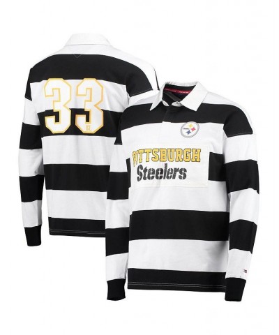 Men's Black, White Pittsburgh Steelers Varsity Stripe Rugby Long Sleeve Polo Shirt $42.80 Polo Shirts