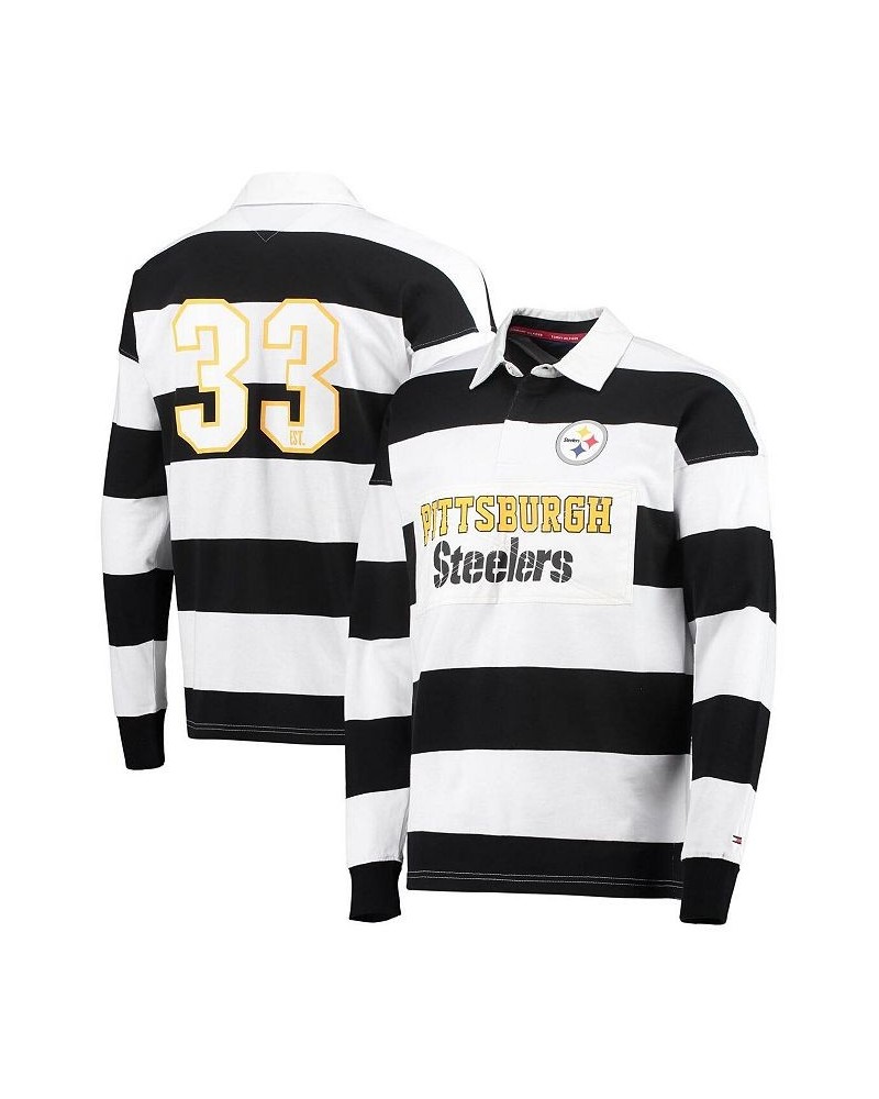 Men's Black, White Pittsburgh Steelers Varsity Stripe Rugby Long Sleeve Polo Shirt $42.80 Polo Shirts