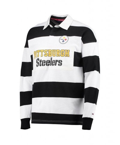 Men's Black, White Pittsburgh Steelers Varsity Stripe Rugby Long Sleeve Polo Shirt $42.80 Polo Shirts