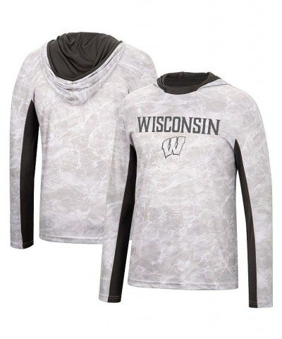 Men's White Wisconsin Badgers Mossy Oak SPF 50 Performance Long Sleeve Hoodie T-shirt $29.90 T-Shirts