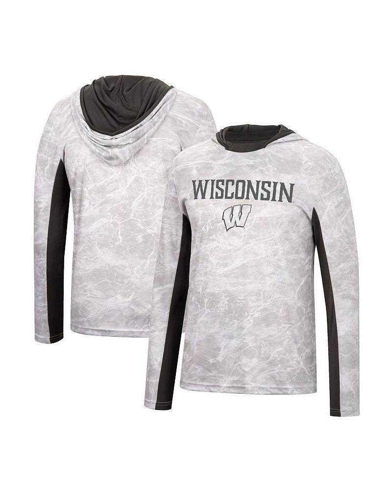 Men's White Wisconsin Badgers Mossy Oak SPF 50 Performance Long Sleeve Hoodie T-shirt $29.90 T-Shirts