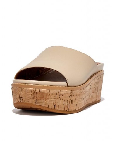 Women's Eloise Cork Wrap Leather Wedge Slides Tan/Beige $78.40 Shoes