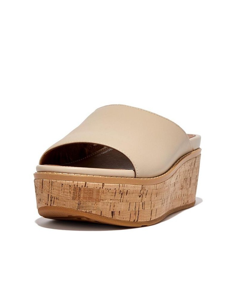 Women's Eloise Cork Wrap Leather Wedge Slides Tan/Beige $78.40 Shoes