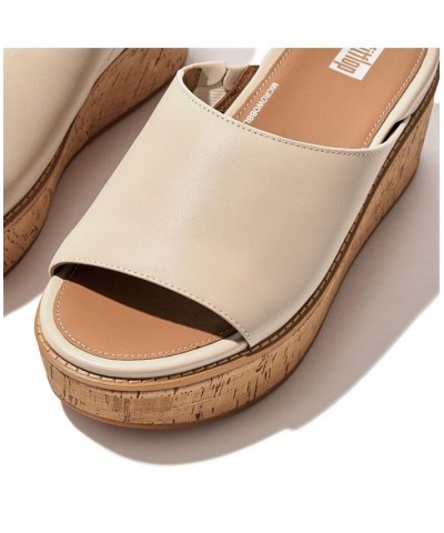 Women's Eloise Cork Wrap Leather Wedge Slides Tan/Beige $78.40 Shoes