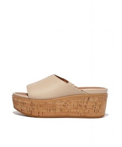 Women's Eloise Cork Wrap Leather Wedge Slides Tan/Beige $78.40 Shoes