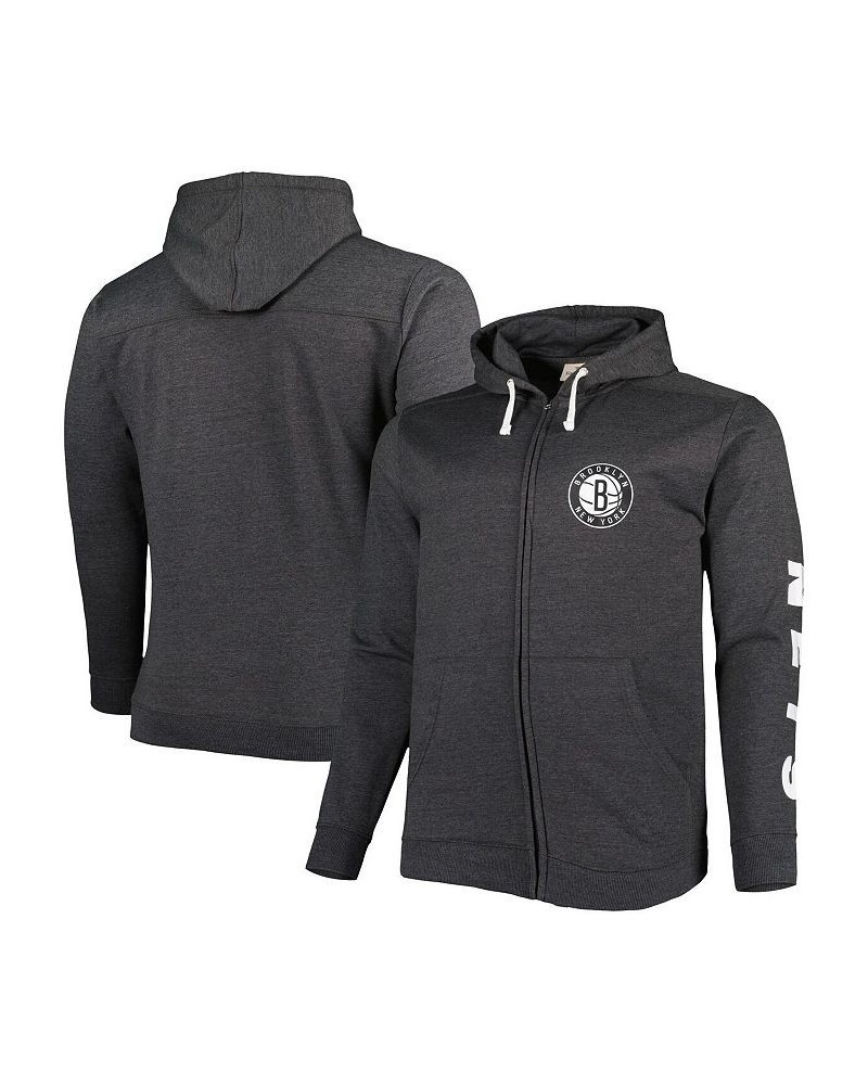 Men's Branded Heathered Black Brooklyn Nets Big and Tall Down and Distance Full-Zip Hoodie $42.50 Sweatshirt