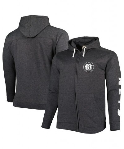 Men's Branded Heathered Black Brooklyn Nets Big and Tall Down and Distance Full-Zip Hoodie $42.50 Sweatshirt