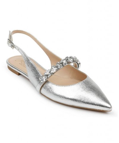 Women's Bambi Slingback Evening Flat Silver $40.59 Shoes