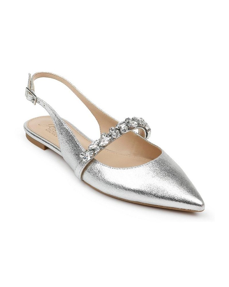 Women's Bambi Slingback Evening Flat Silver $40.59 Shoes