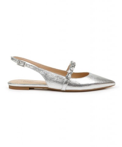 Women's Bambi Slingback Evening Flat Silver $40.59 Shoes