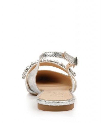 Women's Bambi Slingback Evening Flat Silver $40.59 Shoes