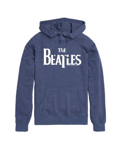 Men's The Beatles Logo Long Sleeve Hoodie Blue $31.79 Sweatshirt