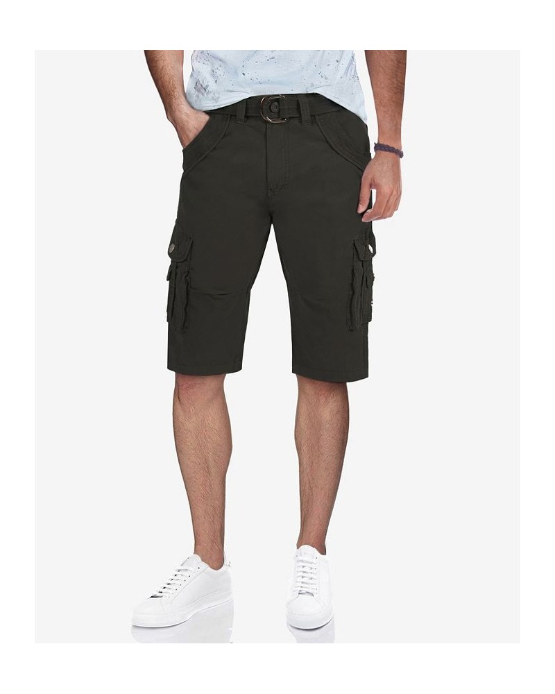 Men's Big and Tall Belted Double Pocket Cargo Shorts Charcoal $26.60 Shorts