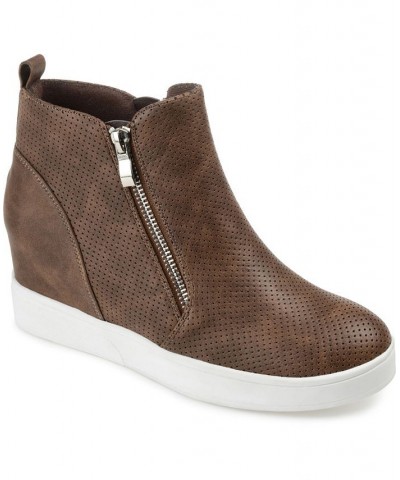 Women's Pennelope Wedge Sneakers Brown $42.00 Shoes