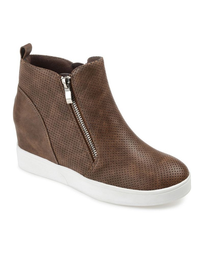 Women's Pennelope Wedge Sneakers Brown $42.00 Shoes