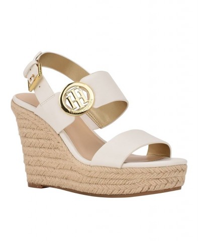 Women's Kahdy Logo Wedge Sandals White $38.27 Shoes