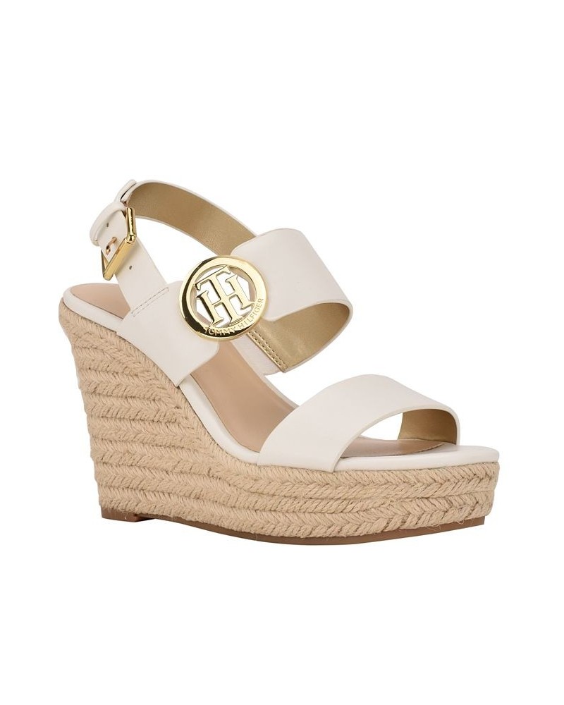 Women's Kahdy Logo Wedge Sandals White $38.27 Shoes