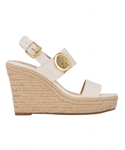 Women's Kahdy Logo Wedge Sandals White $38.27 Shoes