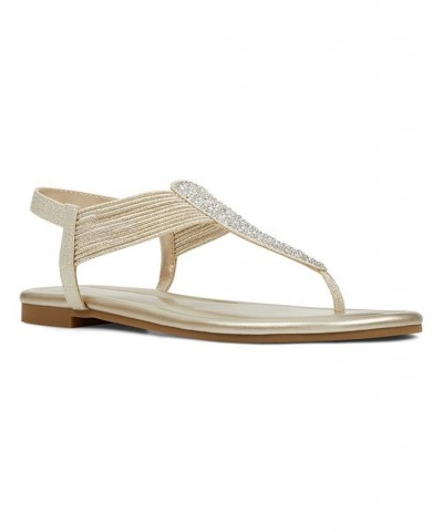 Women's Kayte Embellished T-Strap Flat Sandals Yellow $27.44 Shoes