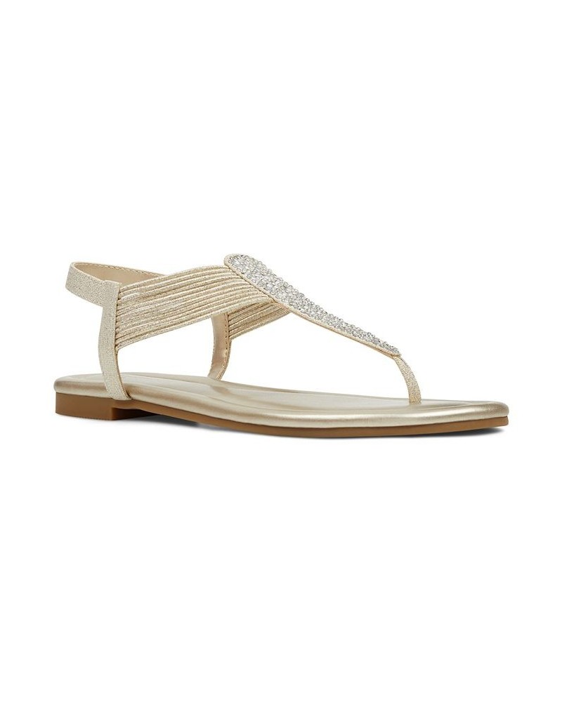 Women's Kayte Embellished T-Strap Flat Sandals Yellow $27.44 Shoes