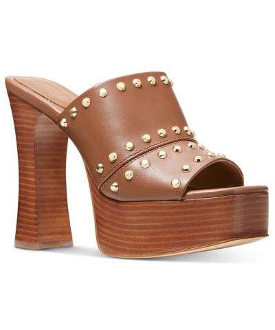 Women's Jagger Studded Platform Mule Sandals Brown $77.55 Shoes