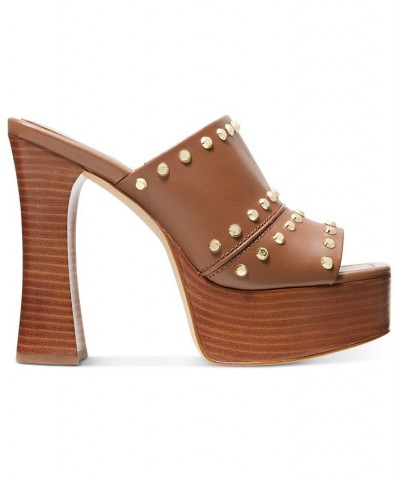 Women's Jagger Studded Platform Mule Sandals Brown $77.55 Shoes