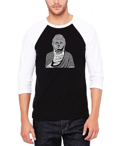 Men's Raglan Baseball 3/4 Sleeve Buddha Word Art T-shirt Black, White $26.54 T-Shirts