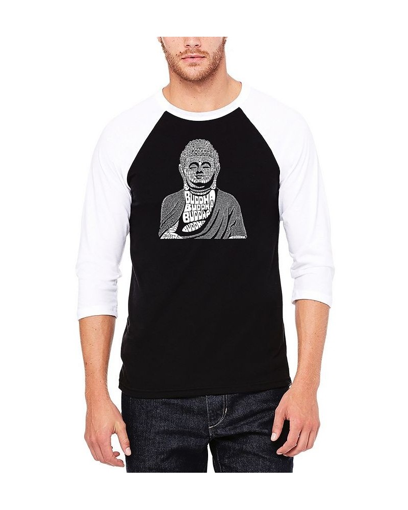 Men's Raglan Baseball 3/4 Sleeve Buddha Word Art T-shirt Black, White $26.54 T-Shirts