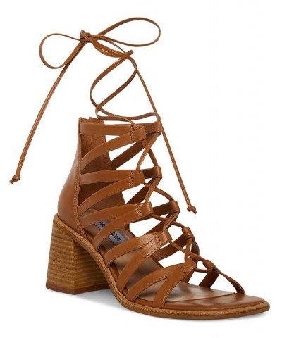 Women's Cherrie Ghillie Lace-Up Block-Heel Sandals Tan/Beige $74.50 Shoes