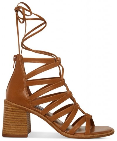 Women's Cherrie Ghillie Lace-Up Block-Heel Sandals Tan/Beige $74.50 Shoes