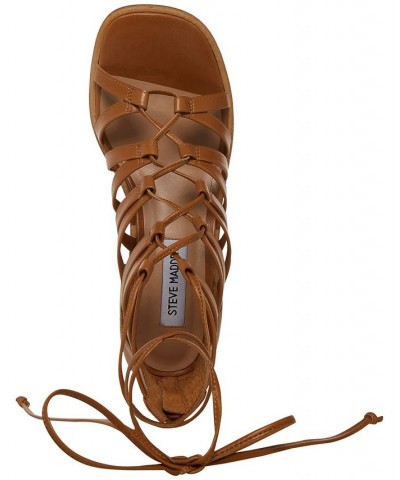 Women's Cherrie Ghillie Lace-Up Block-Heel Sandals Tan/Beige $74.50 Shoes