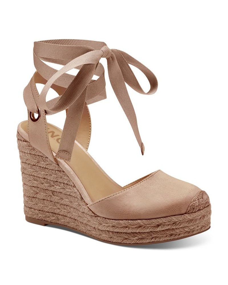 Women's Maisie Lace-Up Espadrille Wedge Sandals Pink $39.75 Shoes