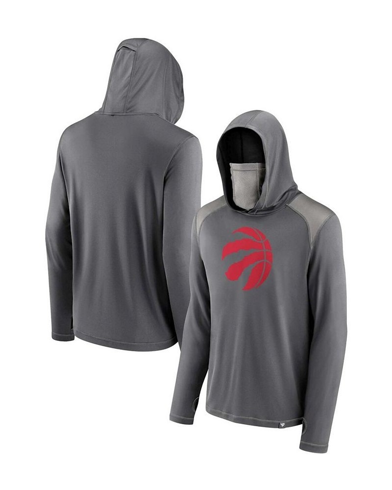 Men's Gray Toronto Raptors Rally On Pullover Hoodie with Face Covering $31.89 Sweatshirt