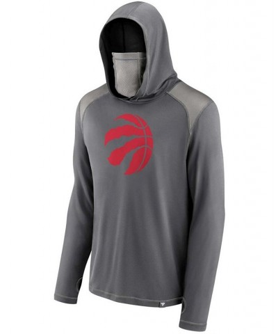 Men's Gray Toronto Raptors Rally On Pullover Hoodie with Face Covering $31.89 Sweatshirt