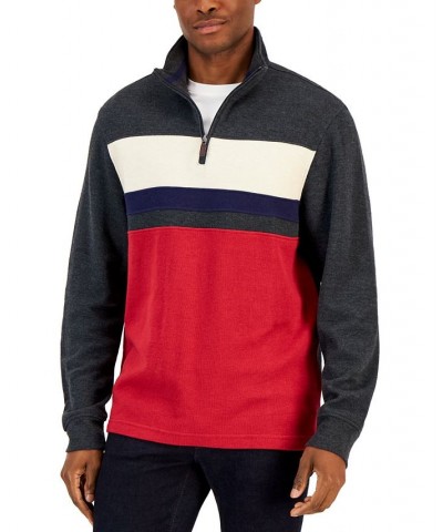 Men's Colorblocked French Rib Quarter-Zip Sweater Gray $9.98 Sweaters