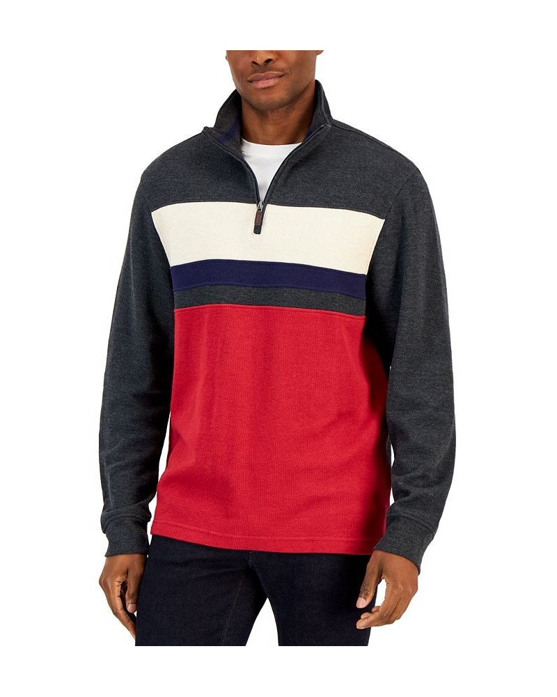 Men's Colorblocked French Rib Quarter-Zip Sweater Gray $9.98 Sweaters